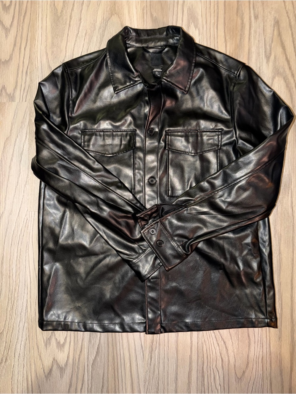 H&M Black Faux Leather Shirt Jacket